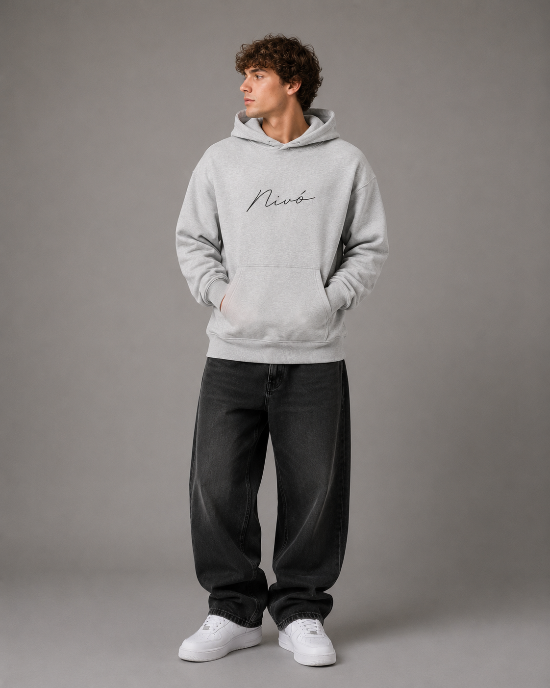 NIVÓ®oversize Hoodie mit Signatur / GREY